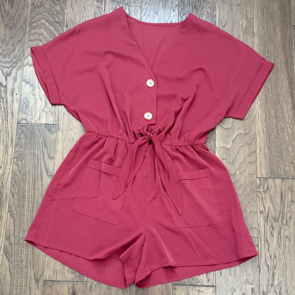 NWOT Red Button-Up Romper size XL